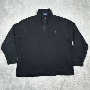 Polo Ralph Lauren Mens XXL Estate Rib Quarter Zip Pullover Black Cotton Sweater